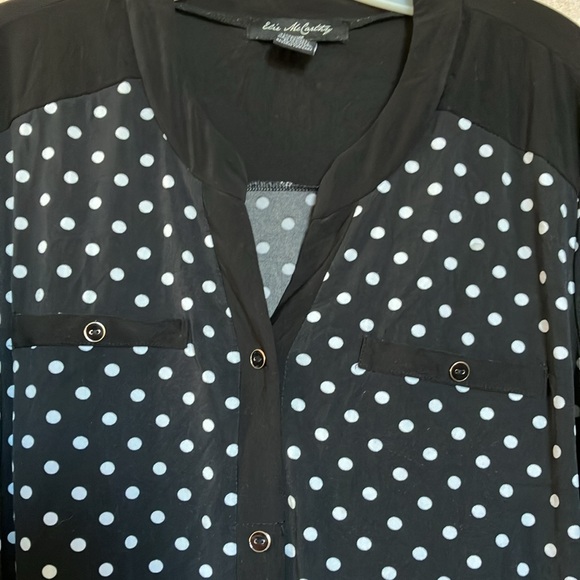 FINAL MARKDOWN Elie McCarthy Black and White Polka Dot Blouse 2x - Picture 7 of 7